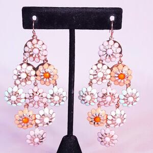 Dangling Flower Chandelier Earrings Pastel Colors